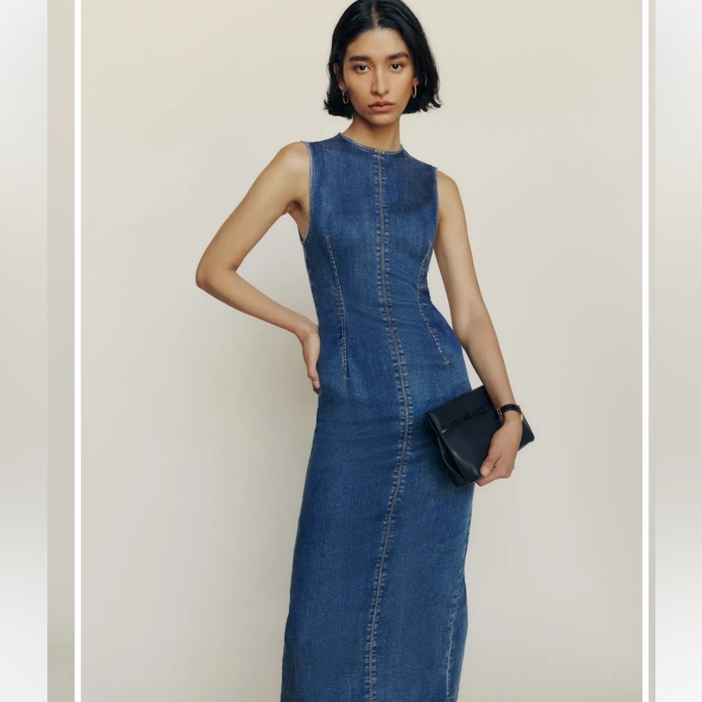 Reformation Sleeveless Kendi Denim Midi Dress